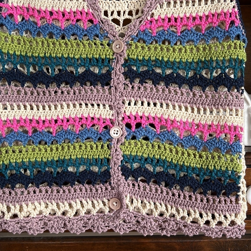 LISTICLE Multi Color Crochet Button Down Sleeveless Vest, Size Small, EUC. - Picture 5 of 7